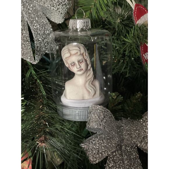 OOAK Creepy Odd Haunted Ghost Doll Head Gothic Christmas Decor Tree Ornament - Picture 3 of 7